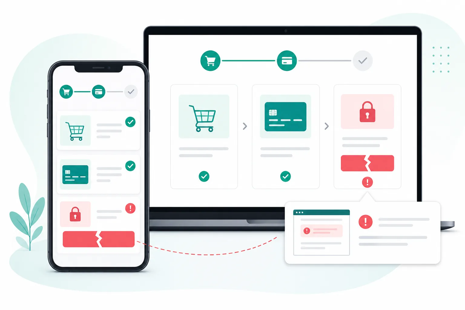 Illustration: monitored checkout on phone and laptop